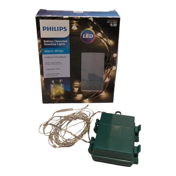 Philips Battery Operated Dewdrop Lights 30 LEDs Warm White Indoor Outdoor 9.6ft - Picture 1 of 6